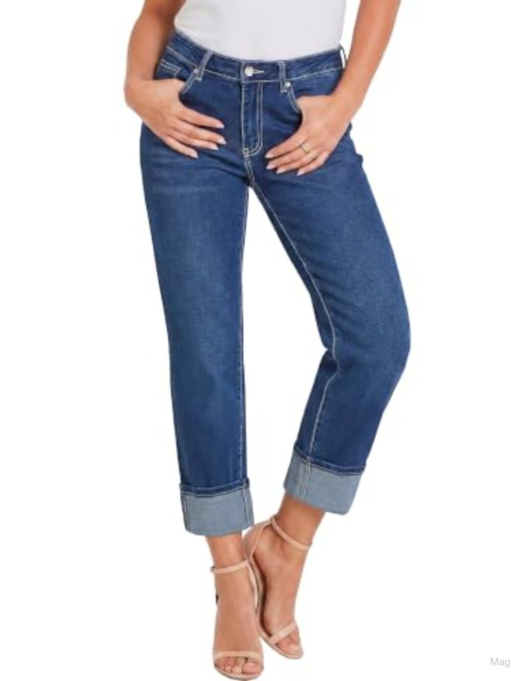 High Waisted Straight Leg Capri Jeans for Women Distressed Stretch Denim